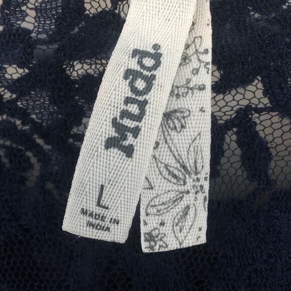 Mudd Blue Summer Cotton Blend Lace Top with Bell Sleeves Women's Size L - Picture 5 of 15